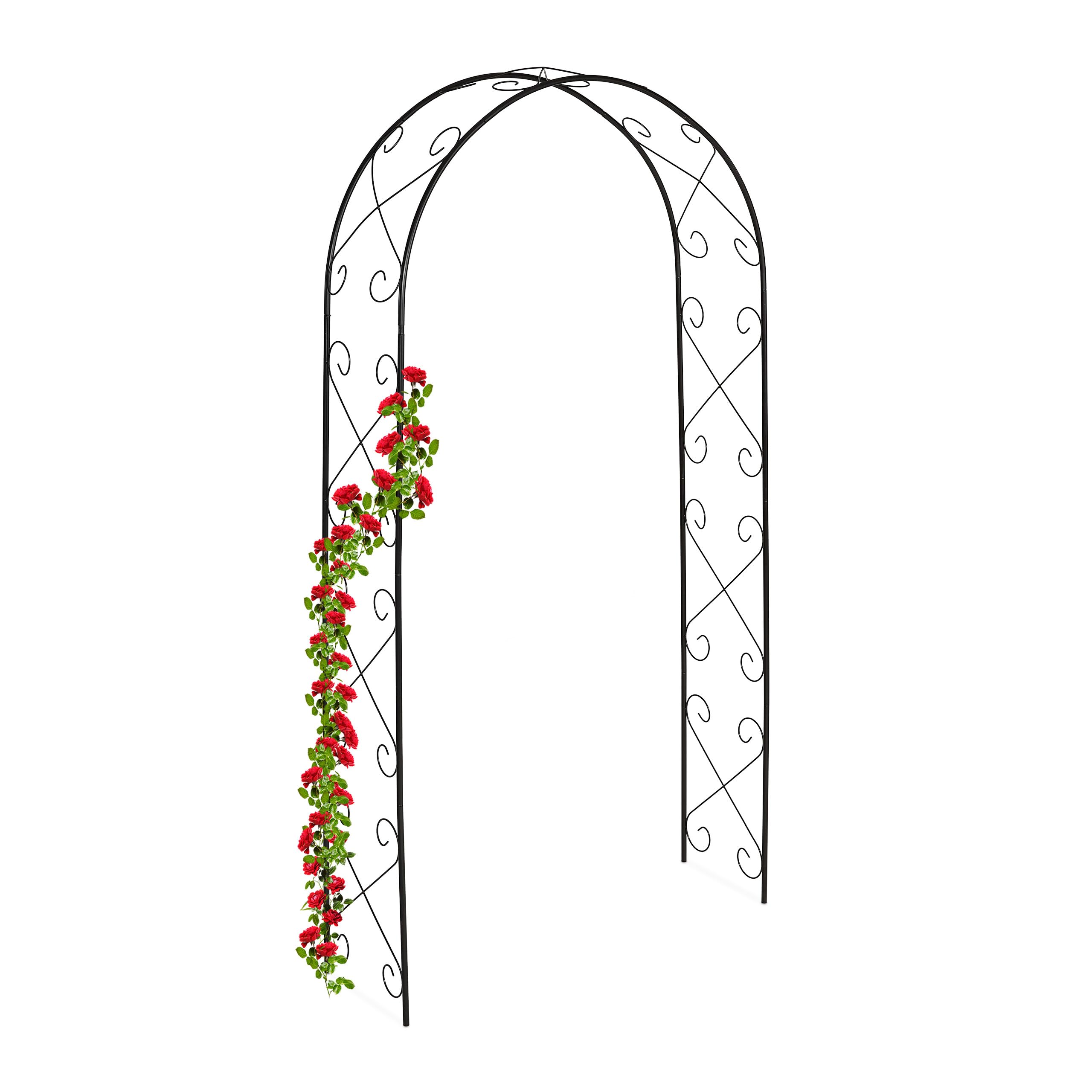Relaxdays Rose Arch, Metal, HxWxD: 230 x 120 x 39 cm, Garden Archway, Trellis for Climbing Plants, Flower Support, Black