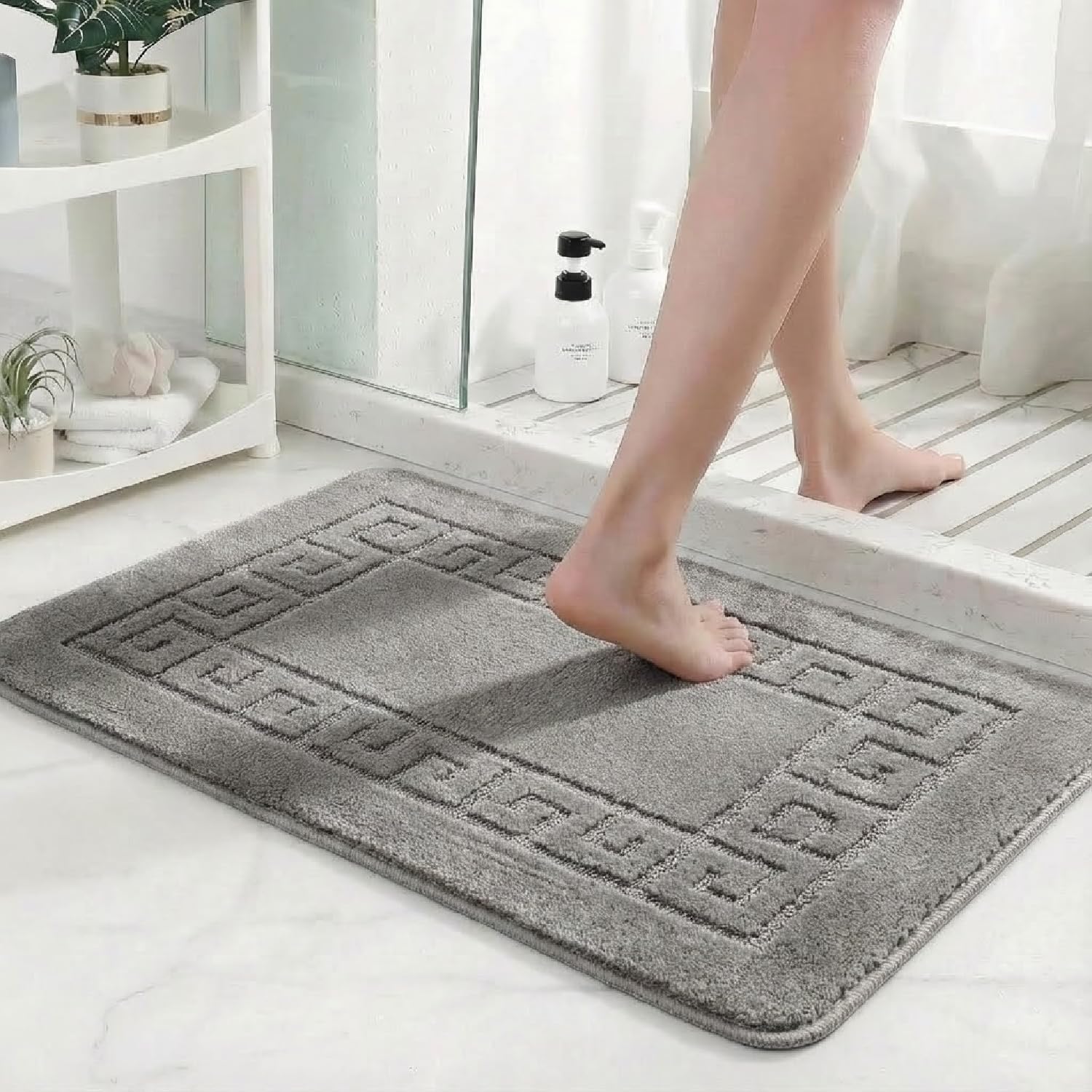 Fit Even Anti-Slip Home Decor Bedroom, Kitchen, Entryway Floor Door Mat and Thick Geometric Pattern Design Door Mat for Living Room Heavy Duty Water Absorbent Mat - Silver, 50 x 80 cm