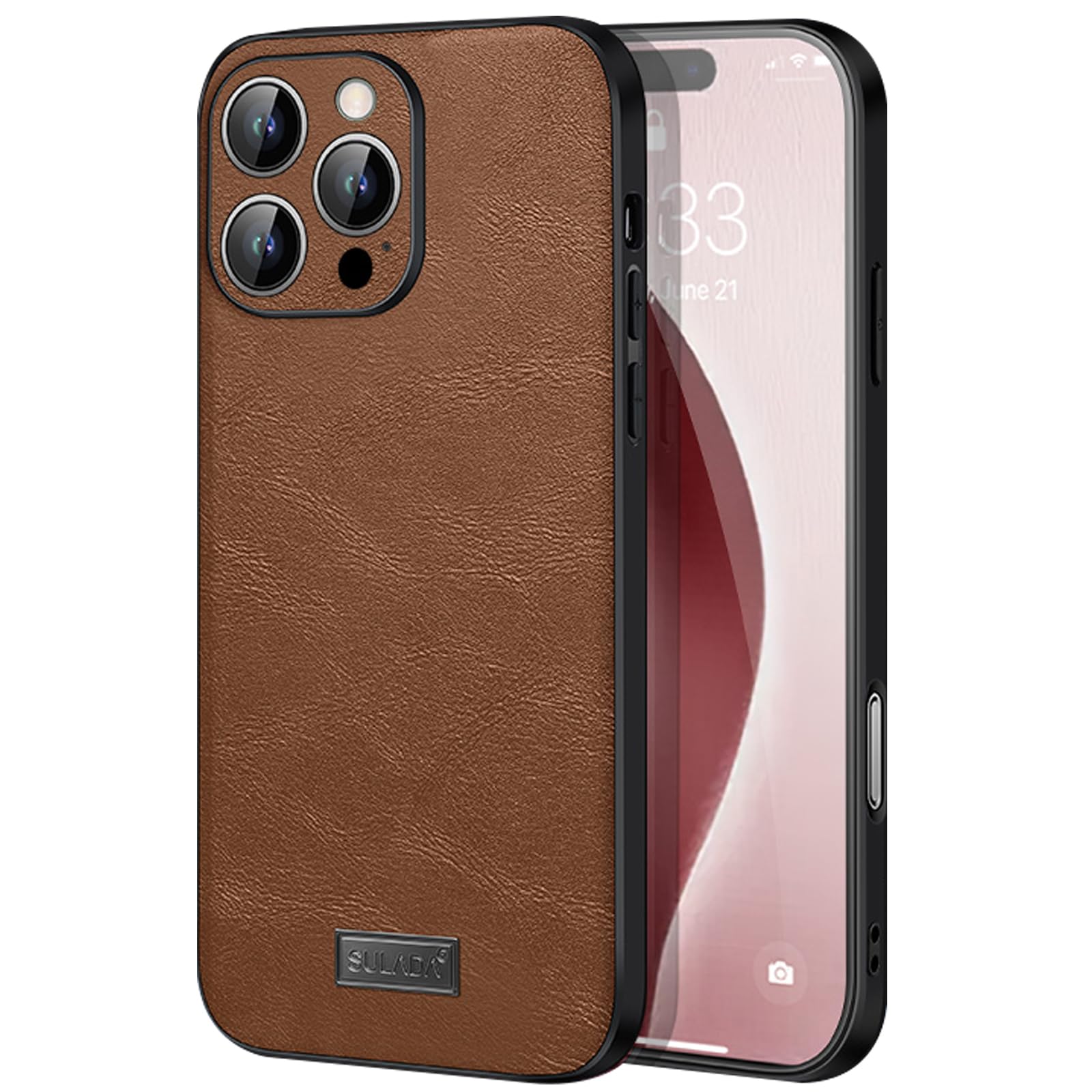 Case for iPhone 16,PU Leather Back Panel with TPU Frame, Comfortable Grip with Delicate Leather Texture, Advanced Lens Protection,Brown,16