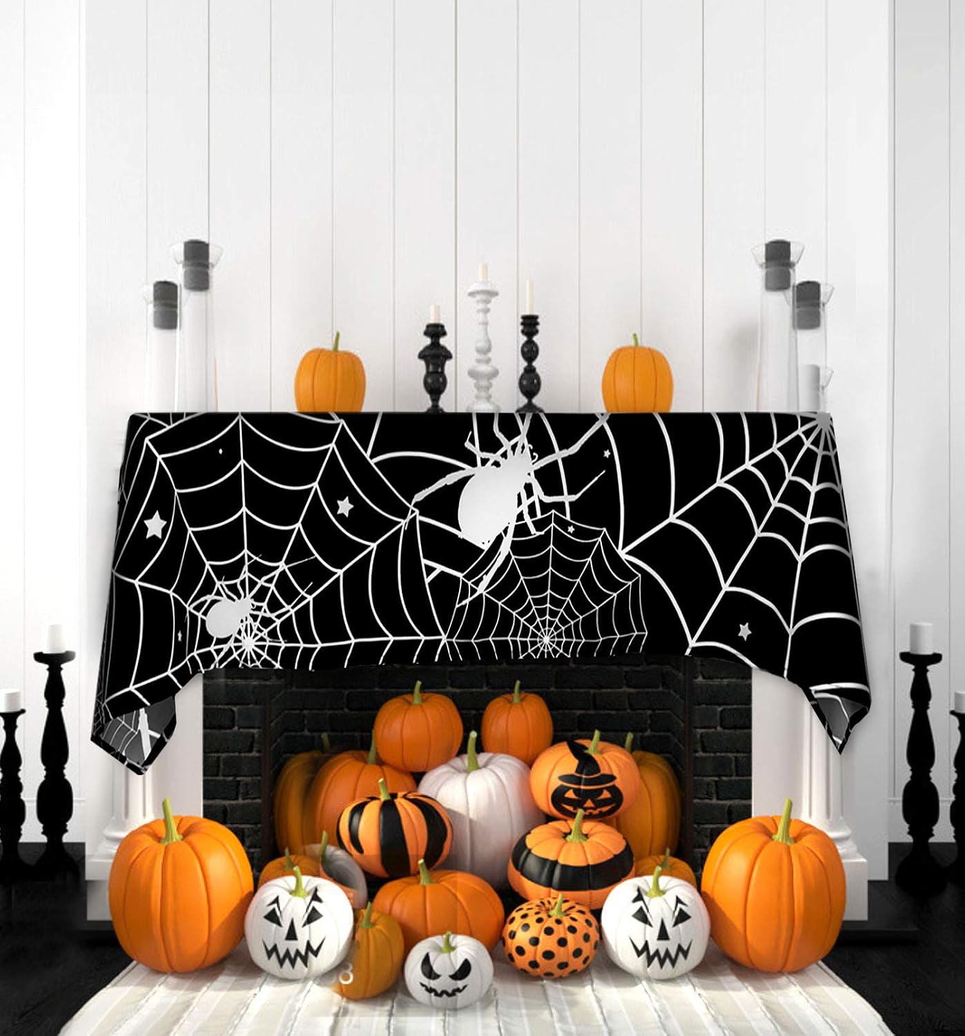60 Inch Round Polyester Tablecloth, Halloween Black Spider Web Table Cloth, Spillproof Washable Polyester Table Cover - Perfect for Halloween Party Decorations