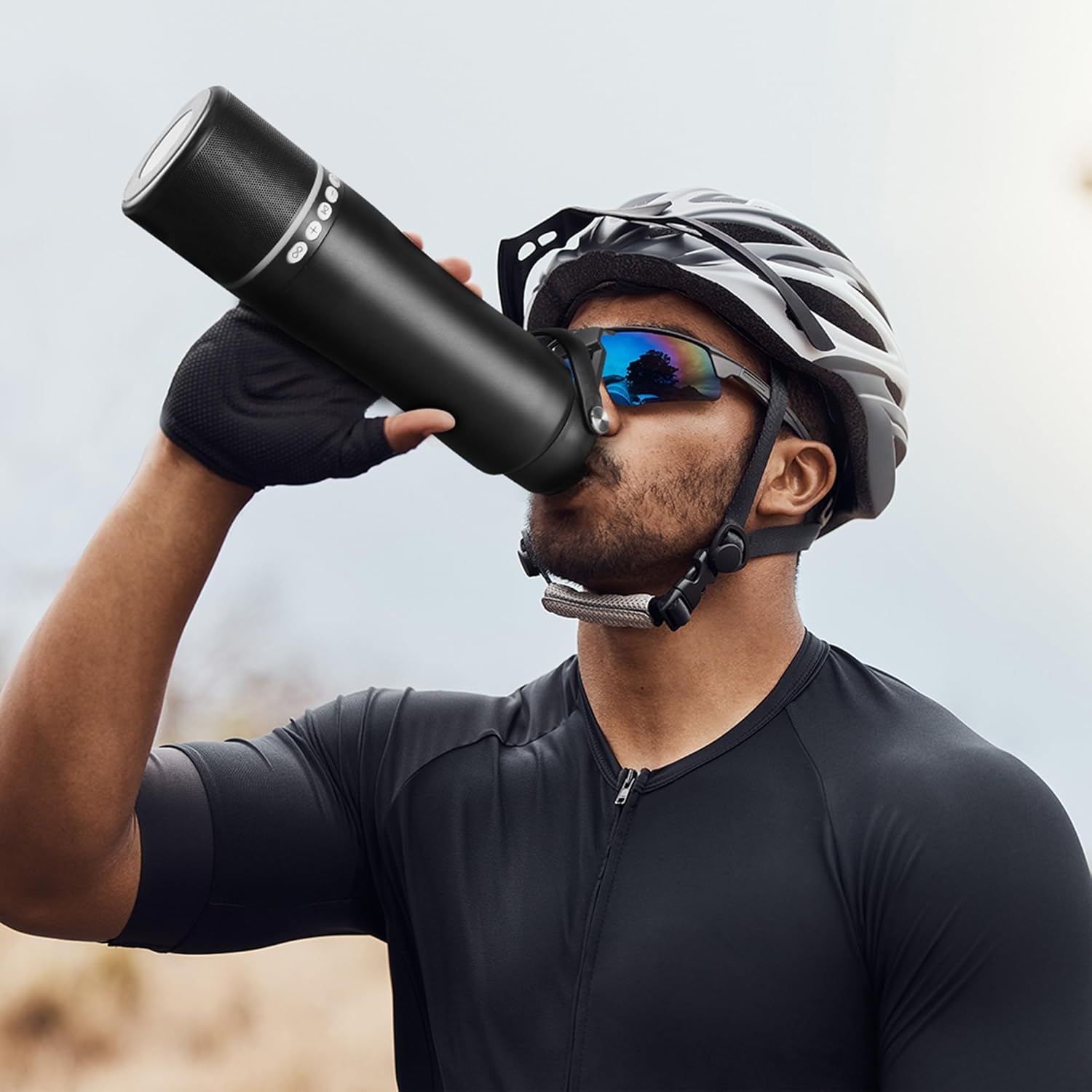 Water Bottle with Portable Bluetooth Speaker - Modular Insulated Water Bottles w/Handle, BT5.3, TWS Pairing Speaker and Stainless Steel Cups for Camping Sports Beach (Black) - Image 4