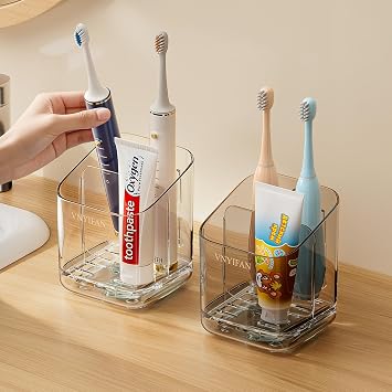 3 Slots Toothbrush Holders with Detachable Dividers for Bathrooms | Toothbrush Holder Wall Mounted with Drip Tray, Electric Tooth Brush and Toothpaste Holder Organizer for Bathroom Countertop