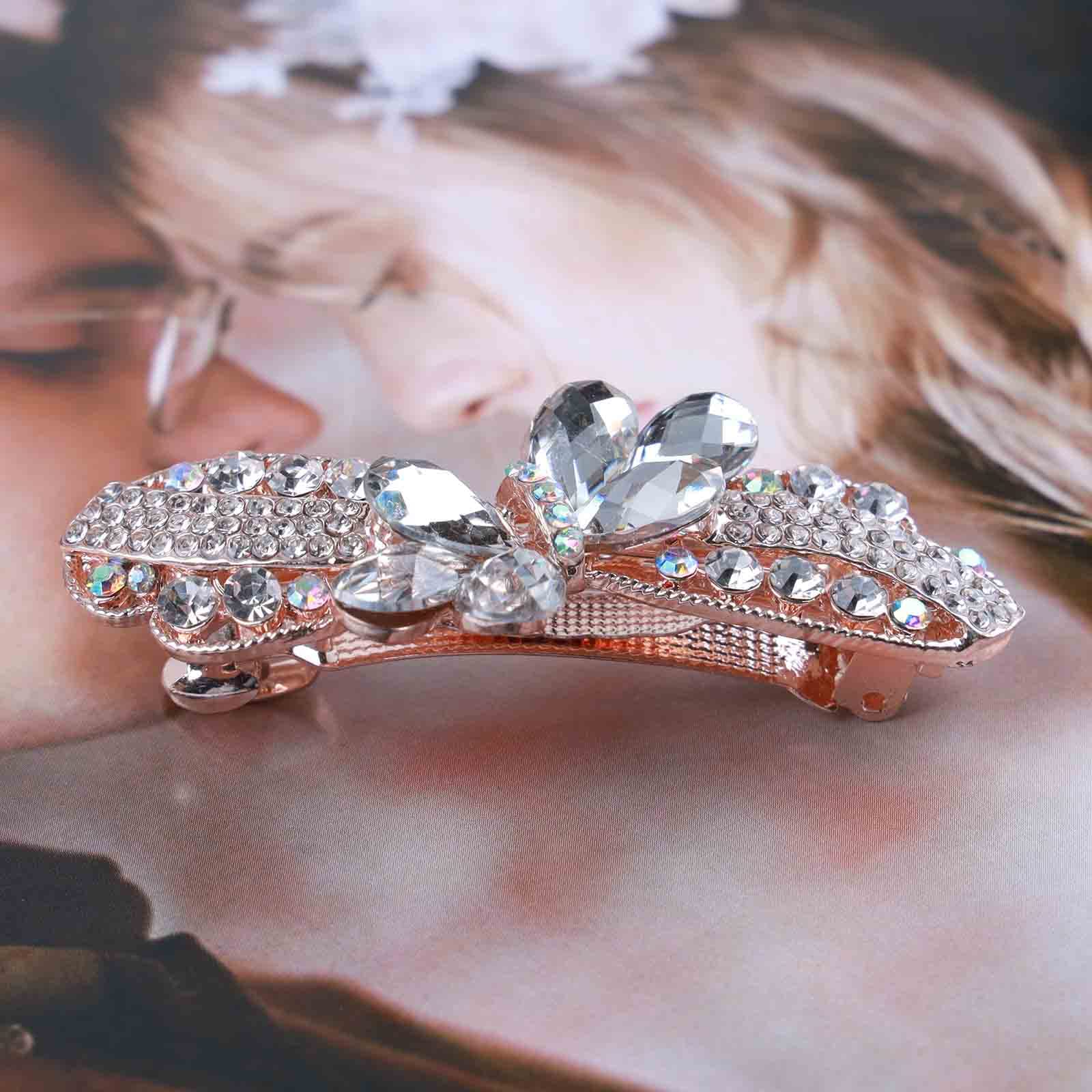 TseenYi Cristallo Gemma Barrette Cristallo Nozze Capelli Barrette Oro Strass Clip Frizzante Nuziale Decorativo Testa Clip Fiore Gioielli Copricapo Per Le Donne E Le Ragazze (con Cristallo Trasparente