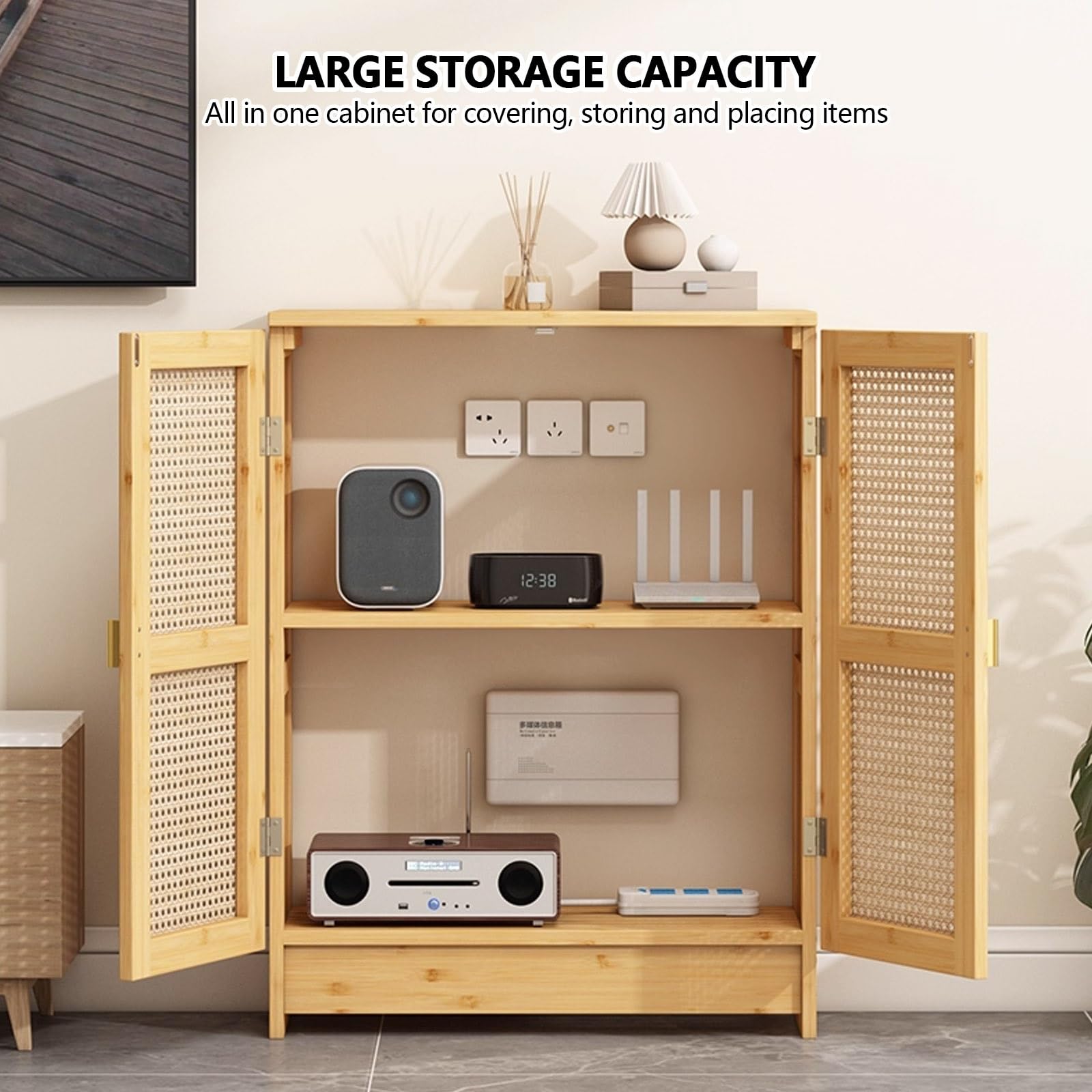 Étagère de routeur avec Porte d'armoire, Rangement de routeur WiFi en Bois, pour la Maison, la Chambre à Coucher, Le Salon, Peut être utilisée pour Couvrir Les boîtiers électriques