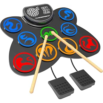 CNAPXAIA Schlagzeug Elektronisch, 9 Pad Silikon E Drum Set mit Stereo Lautsprecher &ndash; Musikinstrument Geschenke F&uuml;r Kinder von