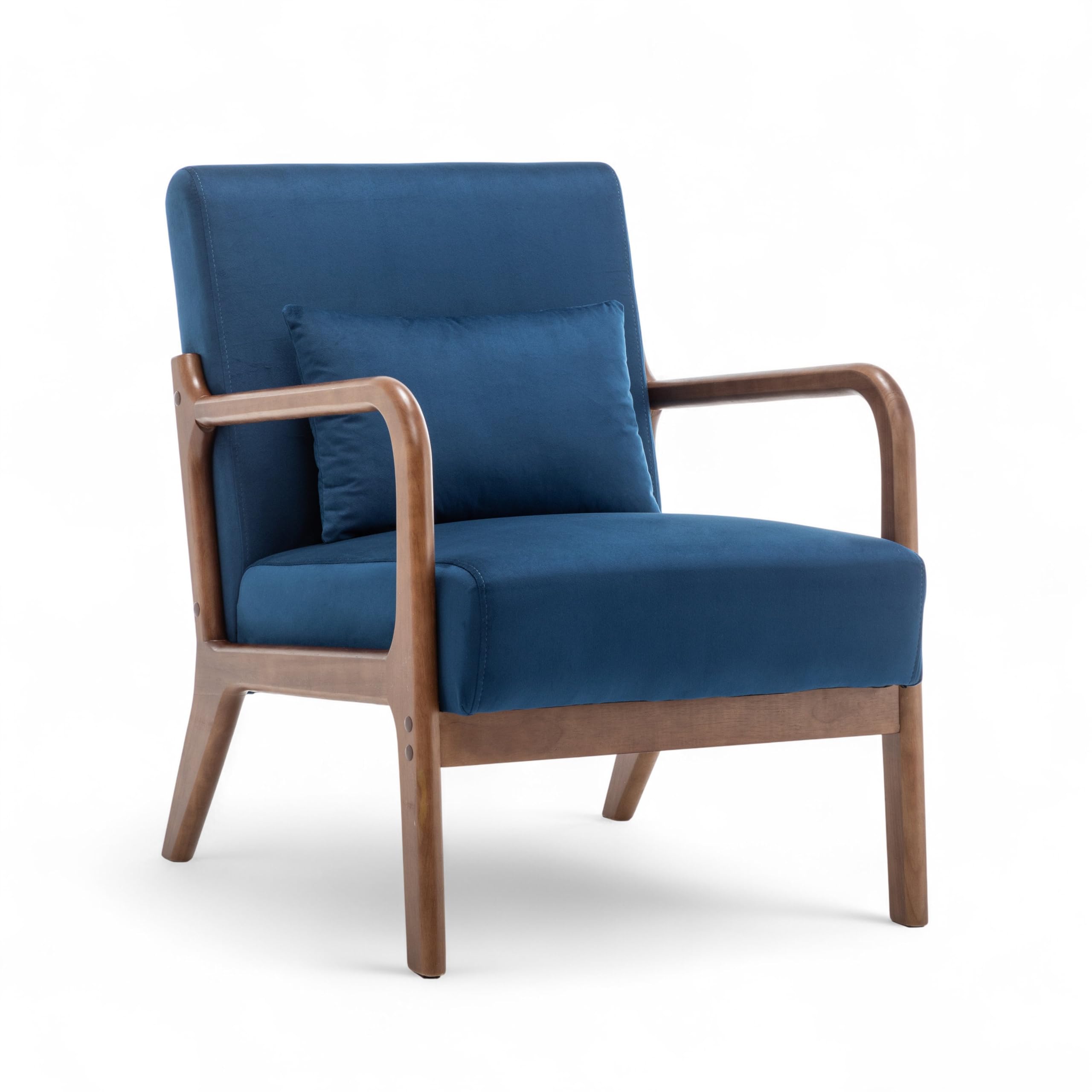 Cosy Blue Velvet Accent Chair for Living Room with Lumbar Cushion | Small Velvet Armchair with Wooden Frame for Reading, Relaxing, Nursery, Guests | Solid Wood Frame & Durable Fabric - HERTFORD