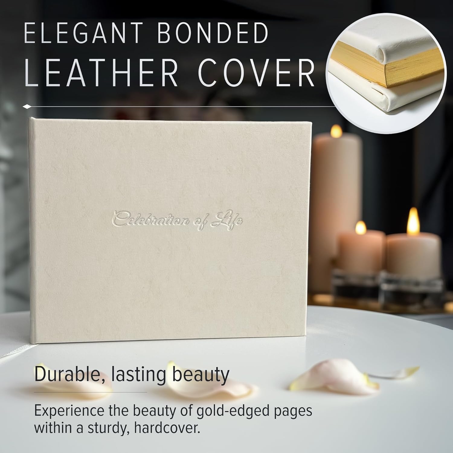 Gallery Leather Funeral Guest Book for Memorial Service and Celebration of Life with 192 Lined Pages - Hardcover, Bound Leather Guest Sign in Book - 7 x 9 - Acadia Black