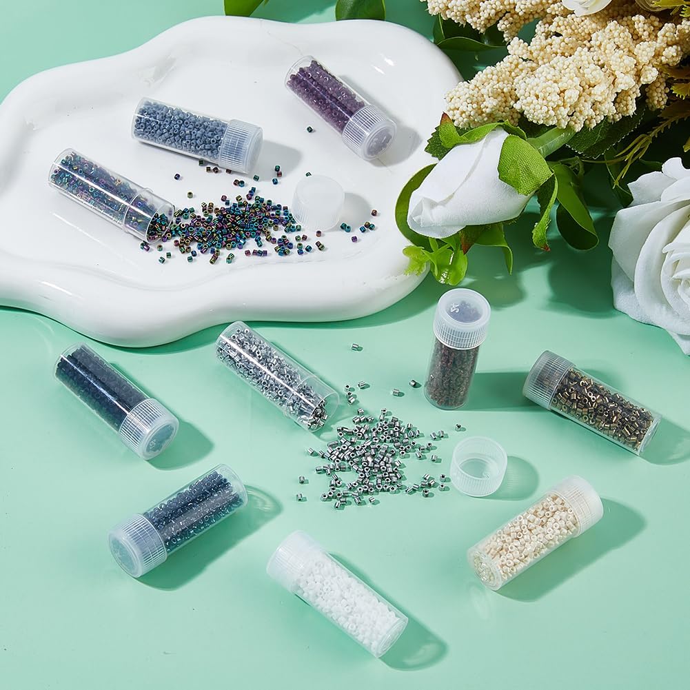 DICOSMETIC 50G 10 Colors Cylinder Glass Seed Beads 1.5-2x1-2mm Mini Black White Bead Set Round Mini Glass Bead Loose Spacer Craft Beads for Bracelet Necklace Earring Jewelry Making, Hole: 0.8mm - Image 4