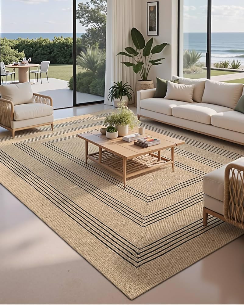 Virali Handloom Reversible Jute, Braided Reversible Hand Woven Rectangular Rug/Carpet/Mat, for Living & Bedroom Floor Mat (Cotton Parallel Paths, 4'x6'[Feet])-image-25