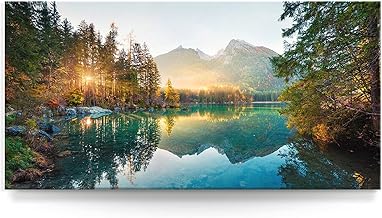 BilderKing Wall Picture Waterfall Hintersee Bavaria – 120 cm x 60 cm Canvas on Ready Frame + Hanger