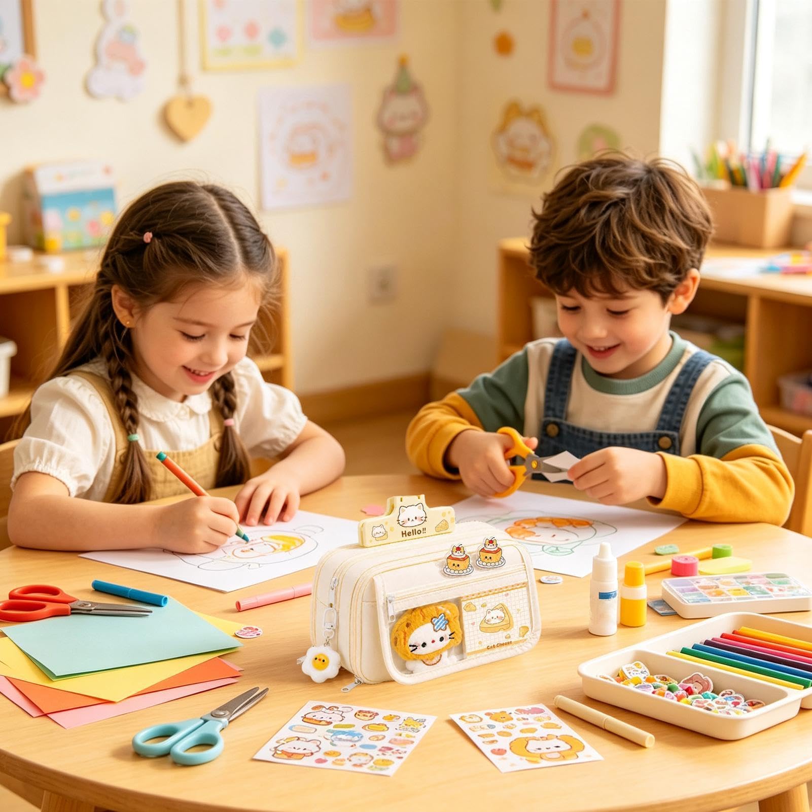 Astuccio Portamatite Con Organizer Portapenne e Cancelleria Design Gatto | Materiale Scolastico Estetico Per Scuola Università Arte Disegno Colorare Aula Schizzo Viaggio Scrivania