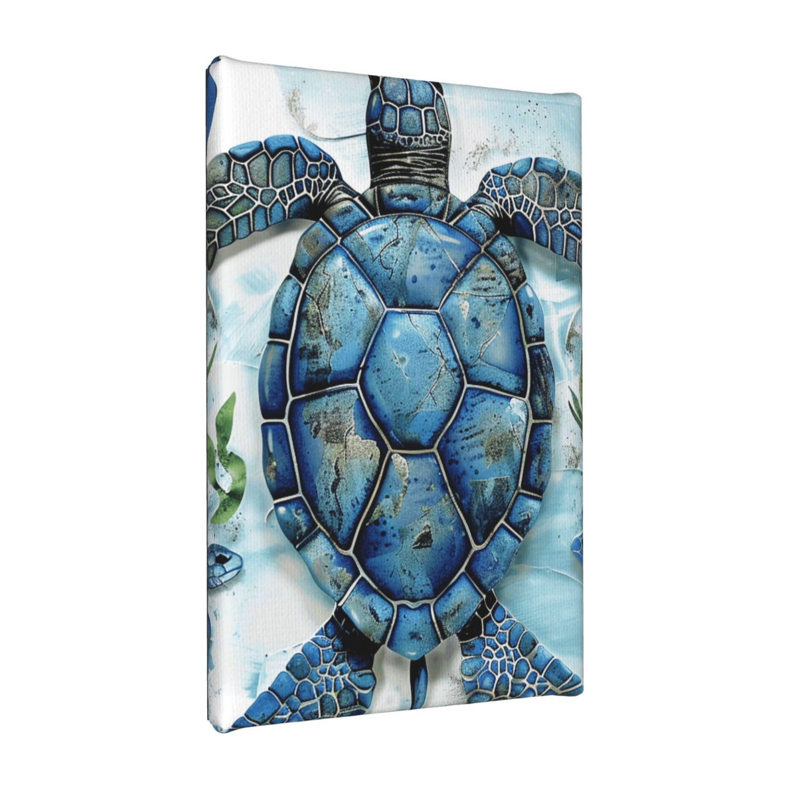 YKLJG Sea Turtle-Blue Printed Wall Art Canvas Painting 20x30 CM Wooden Framed Picture Painting Artwork Prints for Bedroom Kitchen Home Office Decor