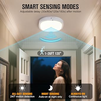Rechargeable Motion Sensor Ceiling Light Indoor, 10000mAh Battery Operated Closet Light with Remote Control, Magnetic Mount Shower Light for Bathroom/Pantry/Garage 2-Pack