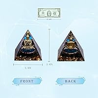 Vista 9 de FENGSHUI-CAISHEN Estatua de Little Buddha en pirámide de organita de cristal curativo, obsidiana con figura de Buda bebé, meditación de chakras