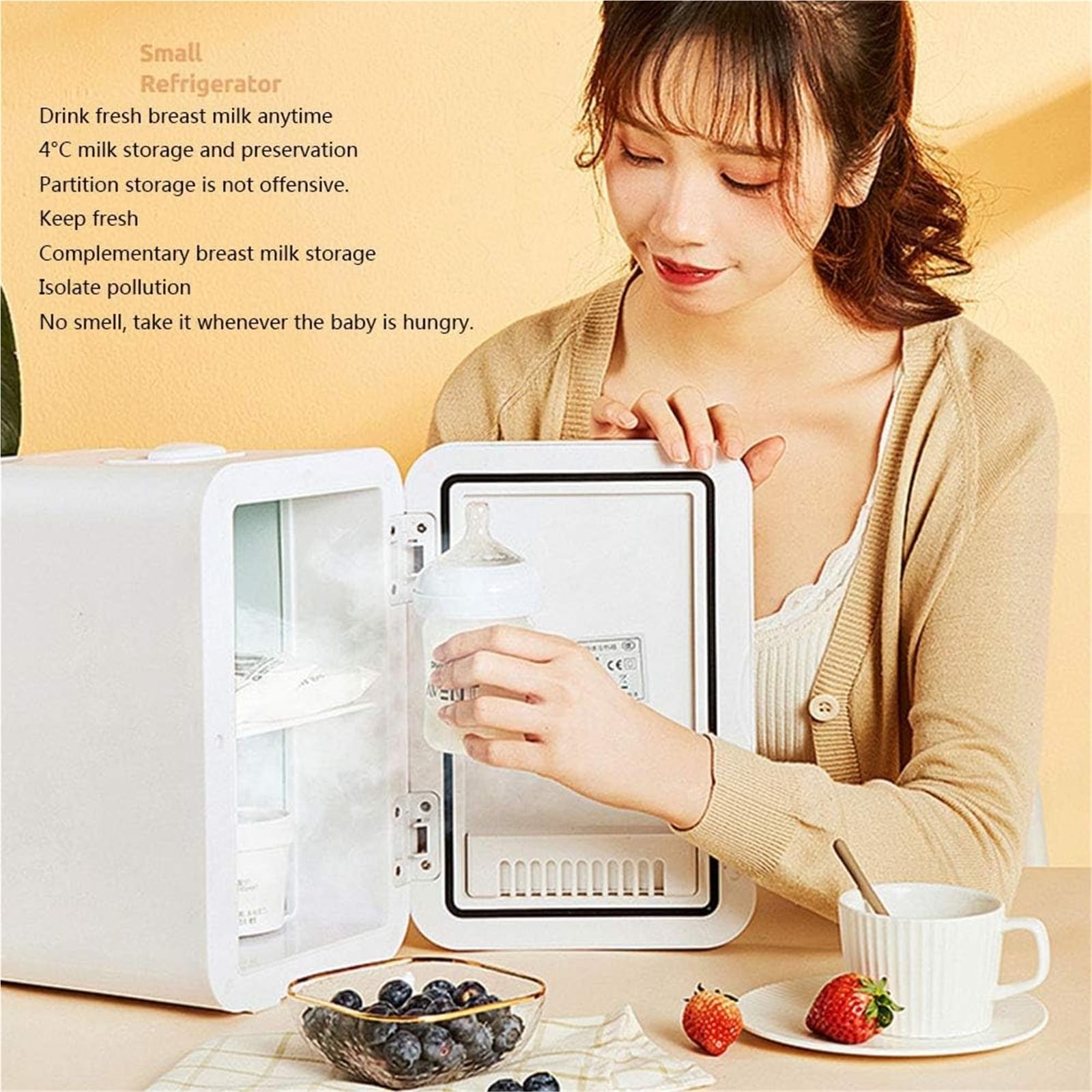 12L Mini Frigo Per Camera Da Letto Frigorifero Piccolo Più Fresco E Più Caldo Reefer Portatile Coolbox Elettrico Compatibilità Di Alimentazione AC DC Per La Cura Della Pelle, Cosmetici, Casa E Viaggi(