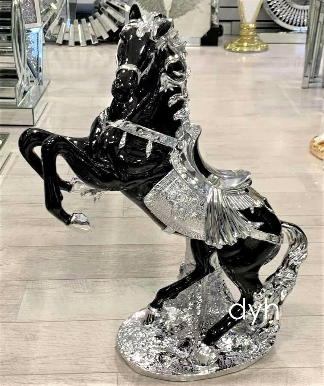 JAYOGLA Italian Style Horse Fole Romany Gypsy China Ornament Porcelain Center 45cm Shelf Sitter Animal Statue Figurine Home Decoration (Black Silver)