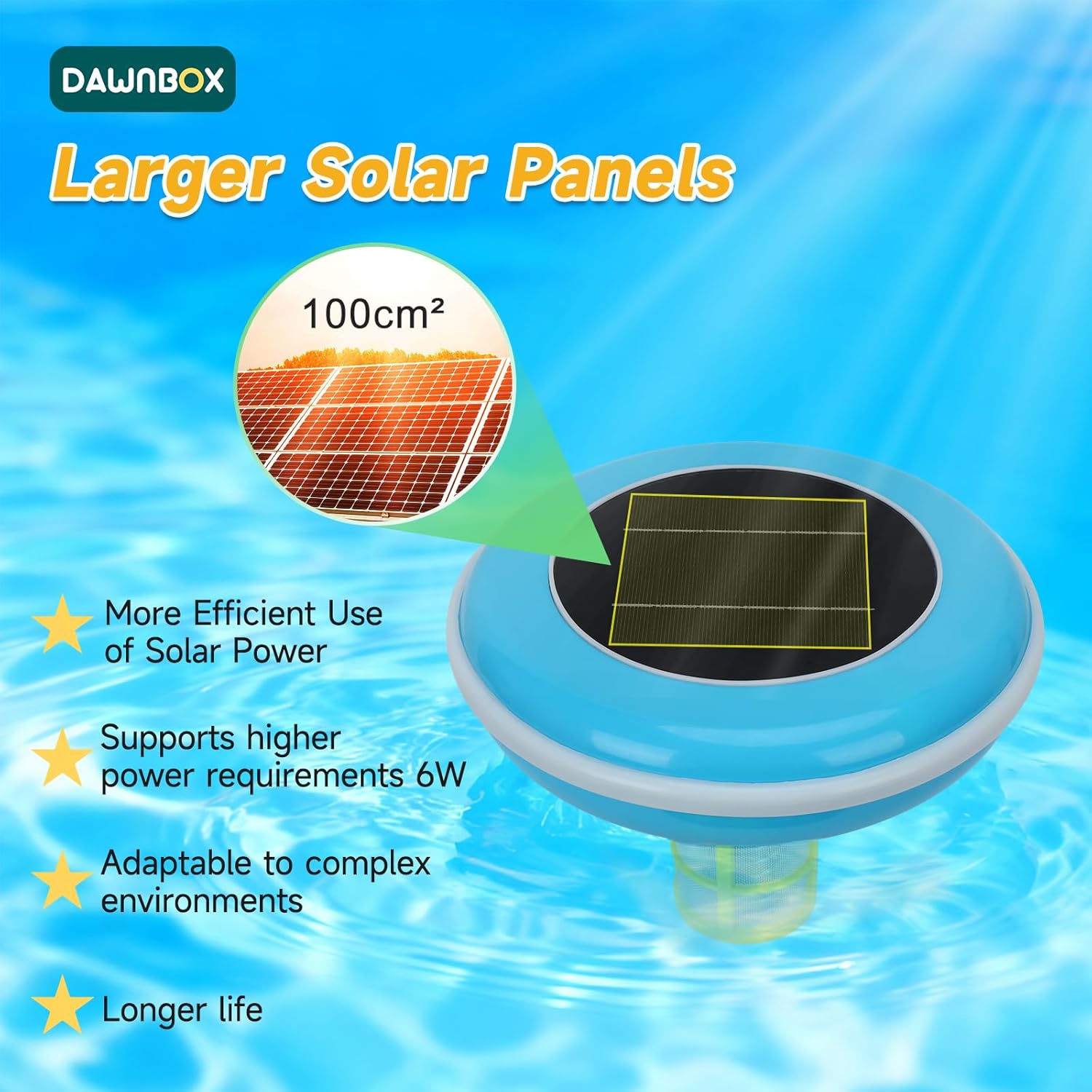 Solar Pool Ionizer - 450g Heavy-Duty Cartridge & 100cm² Solar Panels, 35,000 Gal Floating Mineral System, Reduces Chlorine Use in Saltwater and Freshwater Pools (Blue)