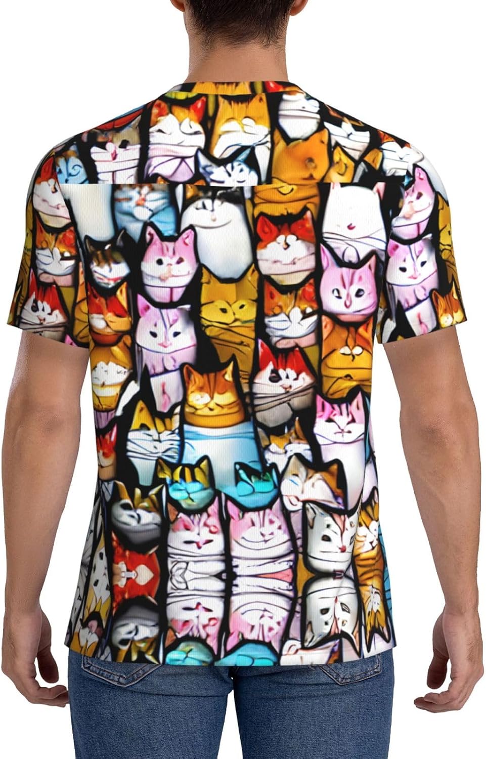 Many Cartoon Cats Rugby Football Jersey for Men, Comfortable V-Neck Loose Fit Top for Team Sports Athletics