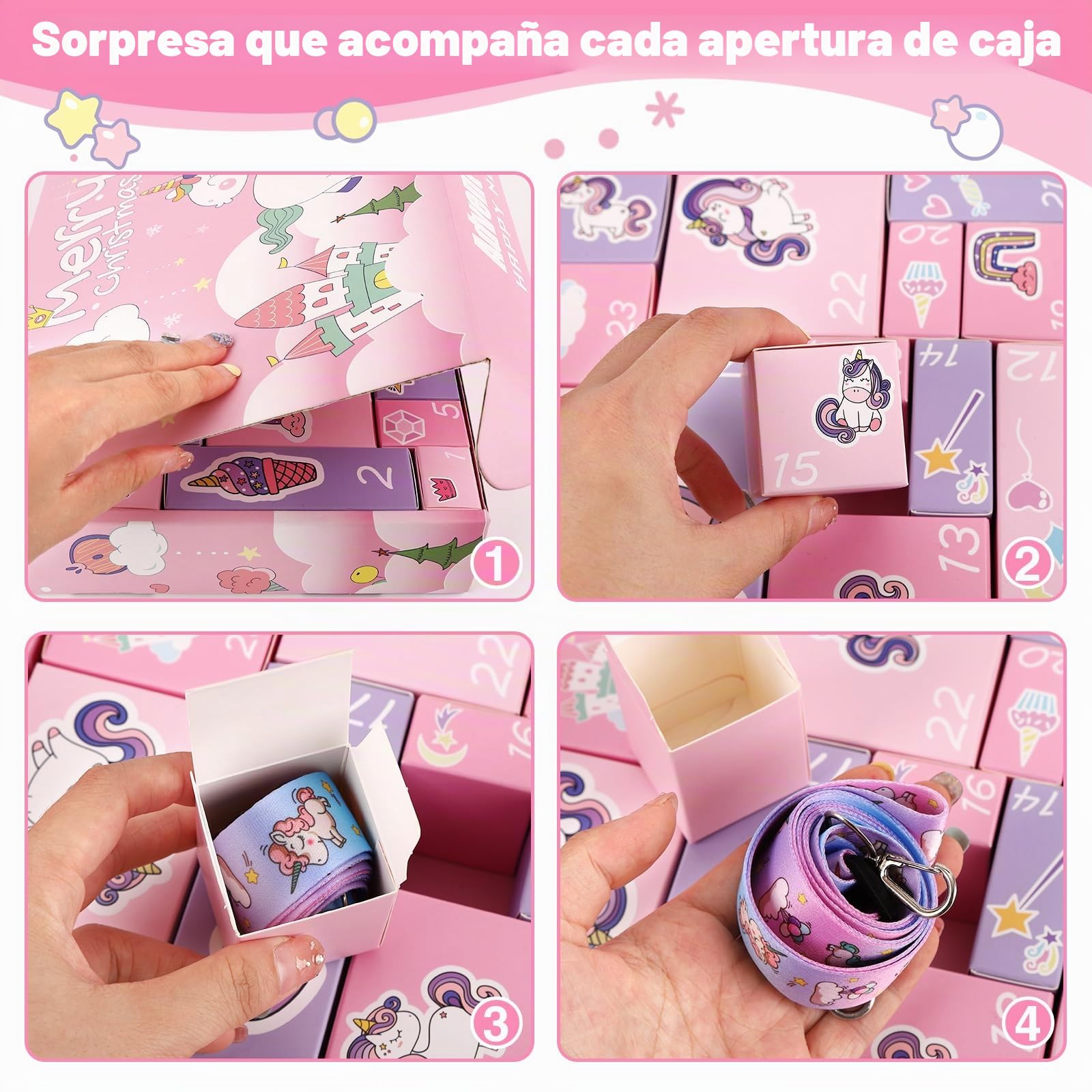 Calendario Adviento Niña, Cuenta Atrás con 24 Días de Sorpresas, Regalos de Unicornio para Niñas Niños Incluye Juguetes y Accesorios para el Pelo