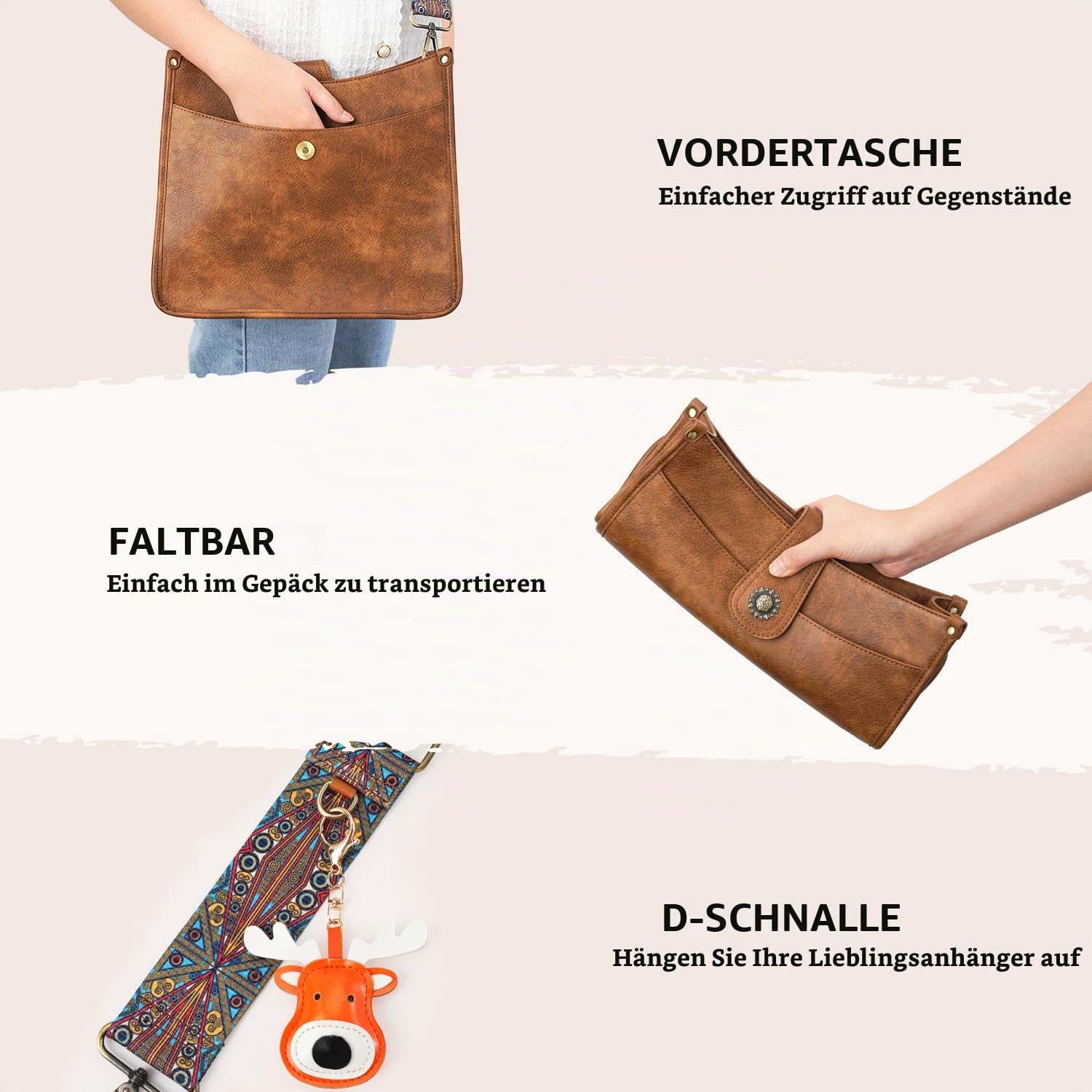 Handtasche Damen Mittelgroß Umhängetasche schwarz Crossbody Bag mit Breiter Gurt Schultertasche Hobo Bag veganem Leder Tasche 2 Schulterriemen Kartenschlitz Reisetasche