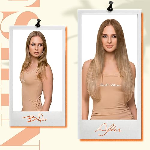 Miniatura 7 de Fshine - Extensiones de cabello humano lacio con puntas gruesas tipo halo con alambre invisible y clips calidad Remy