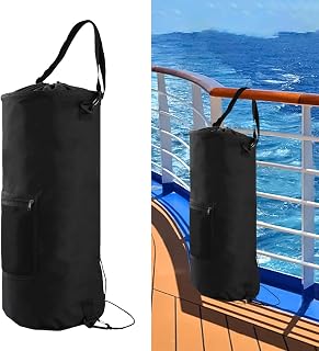 Ant-Proof Waterproof Boat Trash Can, 600D Oxford Fabric Odorless Design, Portable Foldable Marine Garbage Bin with Top Handle & Side Pocket for Pontoon, Fishing, Camping, RV(11.89-15.59Gal)