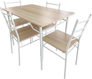 Miroytengo Juego de Mesa y 4 Sillas Cocina, Conjunto de Cocina Comedor, Melamina Color Blanco y Roble Sonoma
