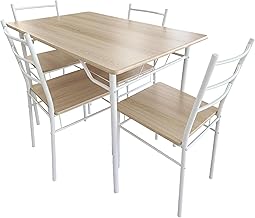 Miroytengo Kitchen Table and 4 Chairs Set, Kitchen Dining Set, Melamine White and Sonoma Oak