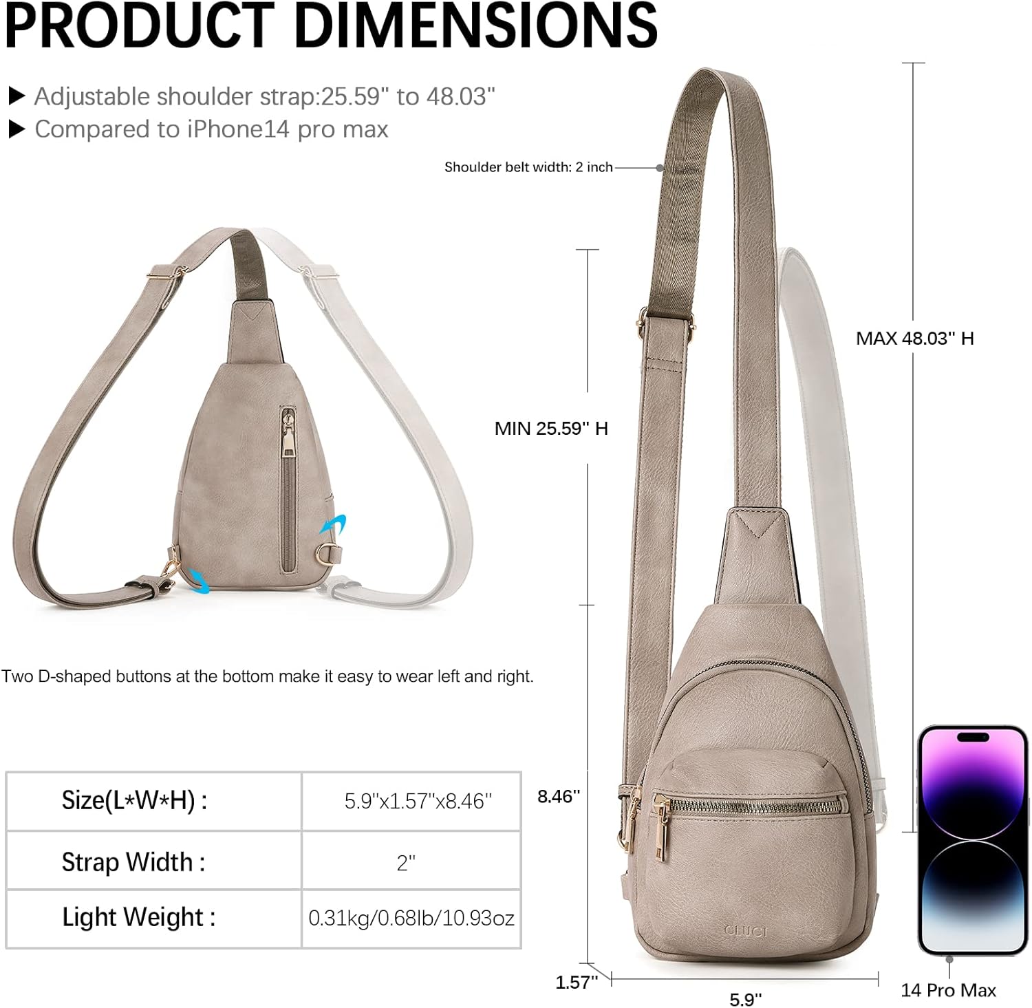 CLUCI Small Sling Bag for Women, Leather Crossbody Fanny Packs Trendy, Women's Chest Bag - Image 5