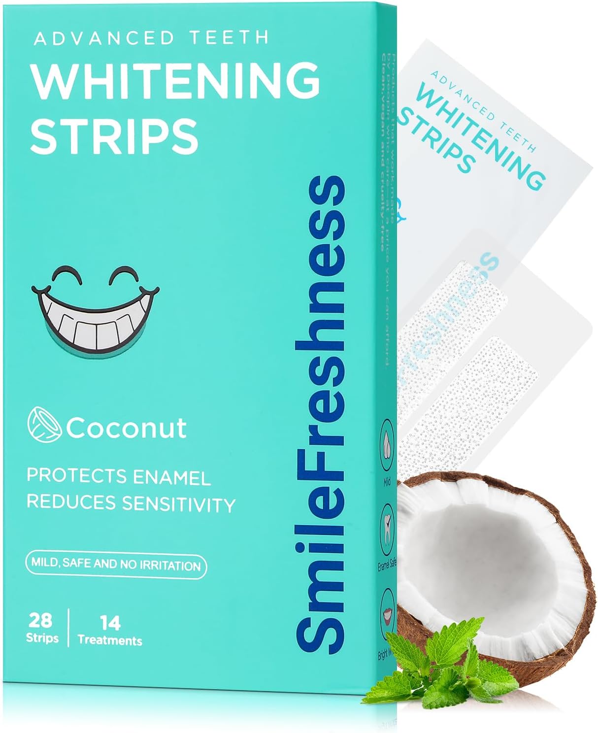 Teeth Whitening Strips, 14-Day Treatments Lab Tested for Visible & Affordable Teeth Whitening, Enamel Care Whitening, Reduced Sensitivity Formula, Removes Years of Stains, Coconut.