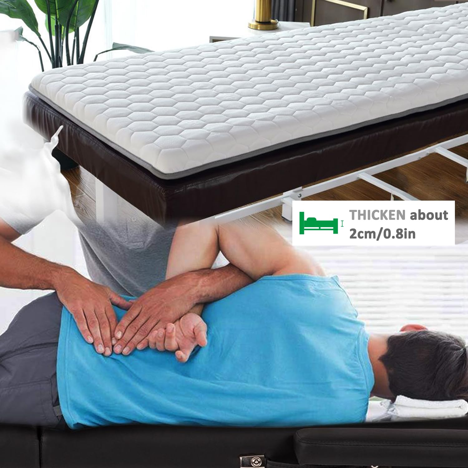 Colchón De Espuma Viscoelástica para Cama De Belleza con Cabeza Trapezoidal,Protector De Colchón para Camilla De Masaje,Colchón De Cama De SPA con Orificio Respirar,Blanco,60x190cm 2cm