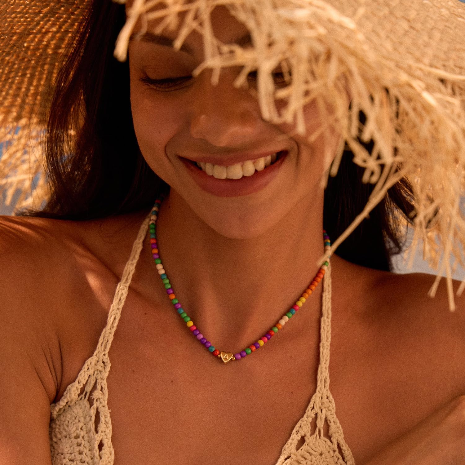 Initial Necklaces for Women Teen Trendy Colorful Beaded Heart Letter Charm Choker Boho Necklace Dainty Personalized Cute Jewelry Gifts - Image 6