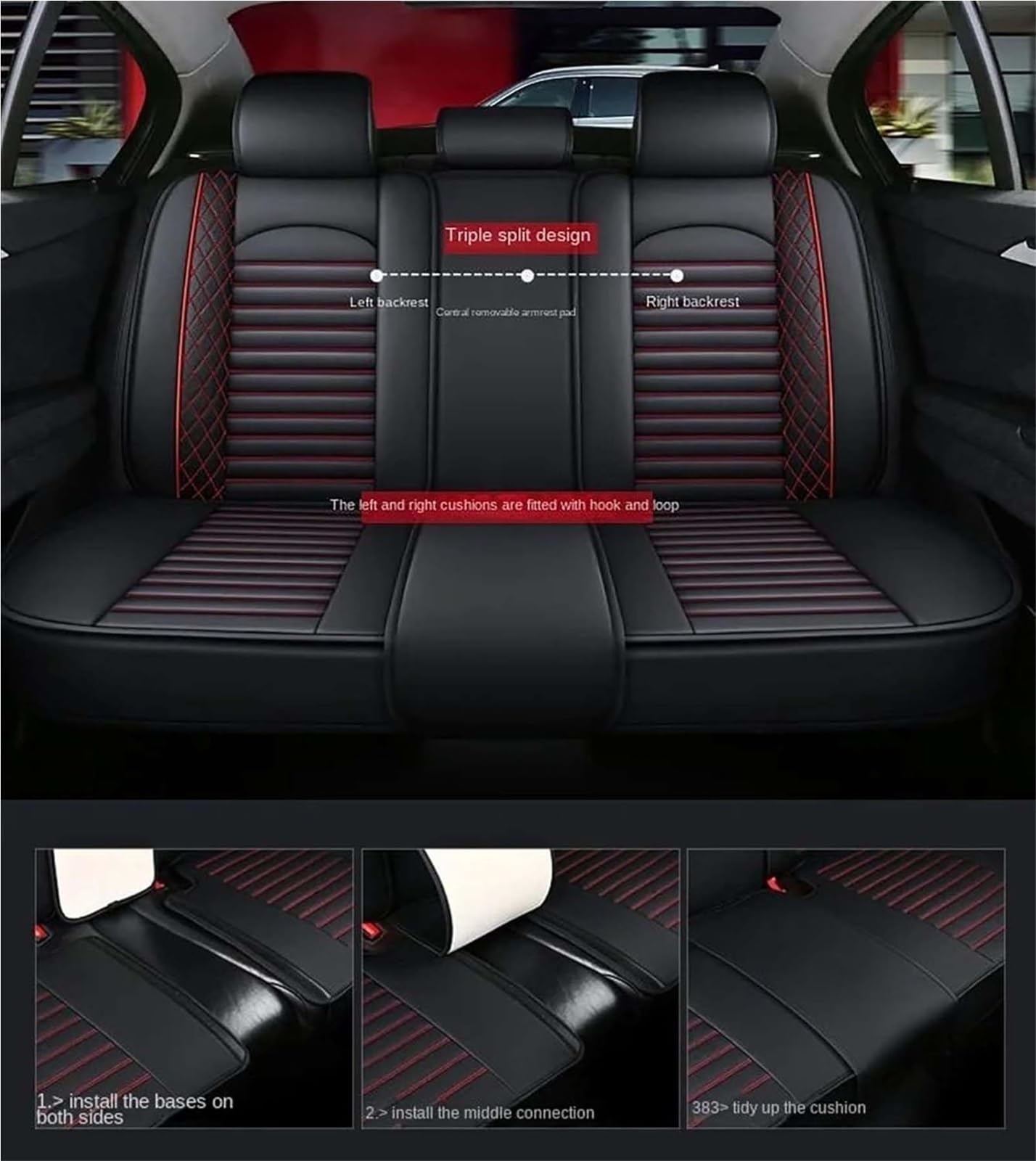 Housse Siege Voiture pour Honda Jazz/Jazz Crosstar 2005-2025, Coussin en Cuir De Première Imperméable Et Résistant À l'usure, Housses Siege Avant Arrière Auto Protection Accessoire(Black Red)