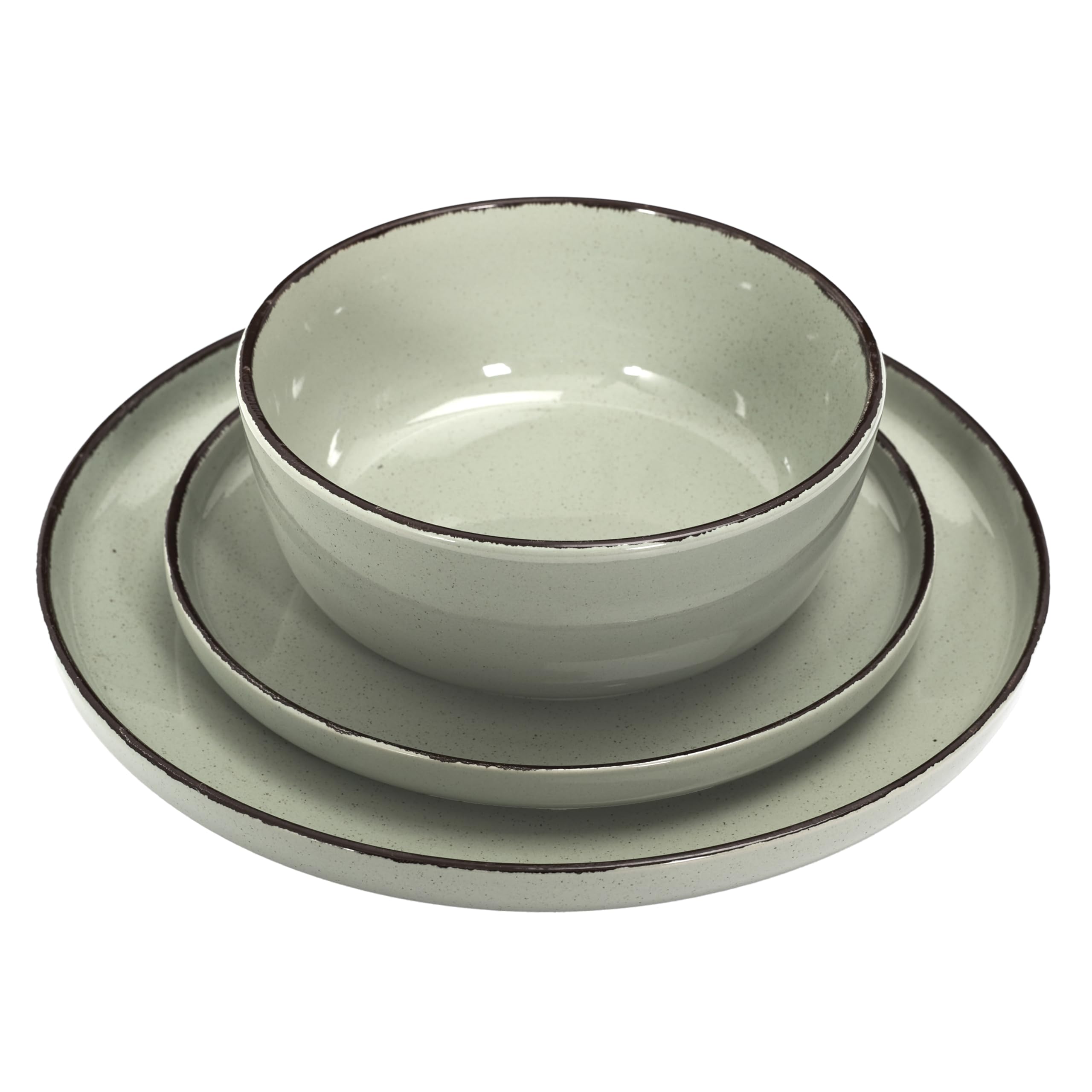 Home Deco Factory, KA0446, Set di stoviglie in gres Green Time da 12 Pezzi, Design Artigianale, Durevole e di Facile Manutenzione, Ideale per i pasti in Famiglia, Dimensioni: 12 Pezzi, Colore: Verde