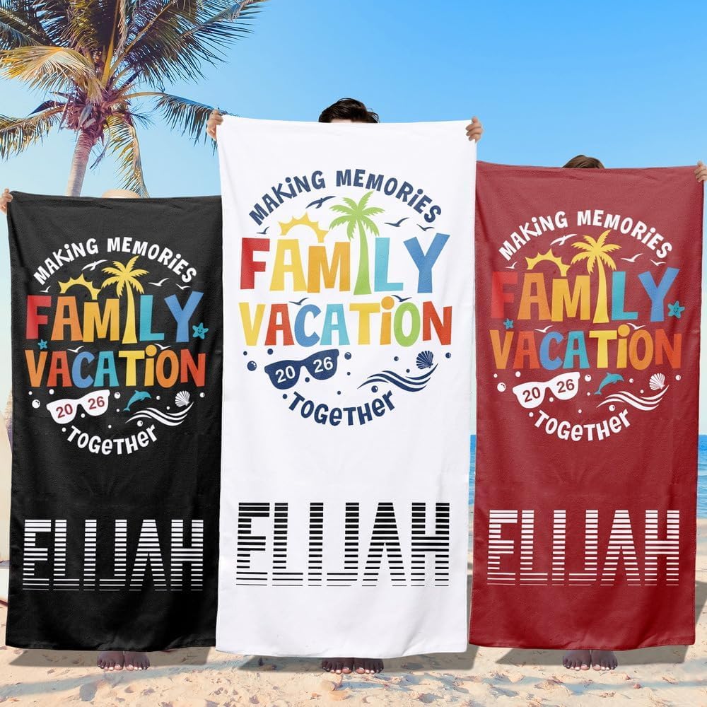 Loosusu Personalised Beach Towels for Kids,Custom Vacation Beach Towels with Monogram & Name,Customised Quick Dry & Sand Free Pool/Swim Towel for Girls Boys,Family Vacation Gifts(37 Colors)