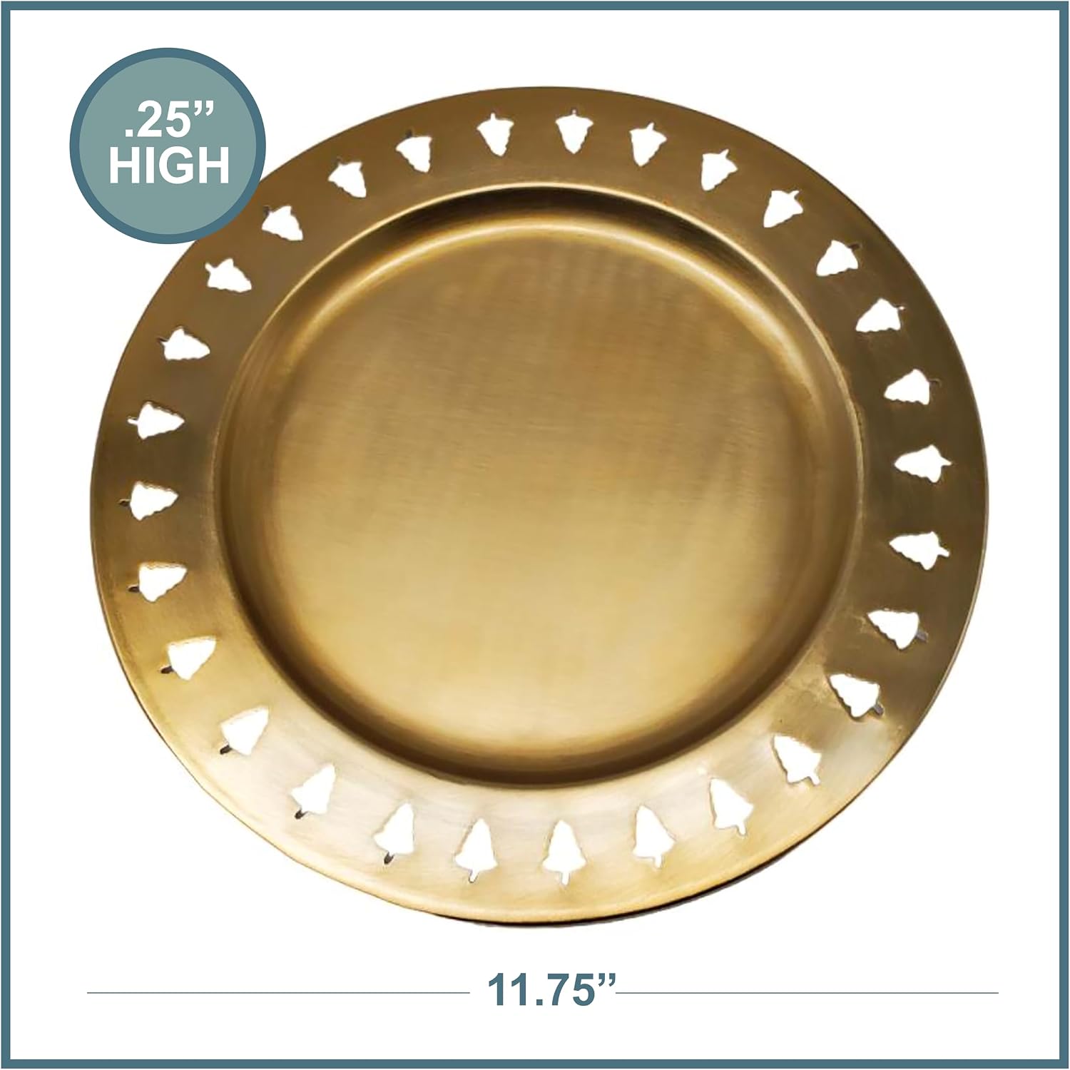 Gold Christmas Tree Tray with Cutouts - Round Circular Charger Plate with Christmas Trees Edge - Decorative Serving Platter, Holiday Cookie Plate for Santa