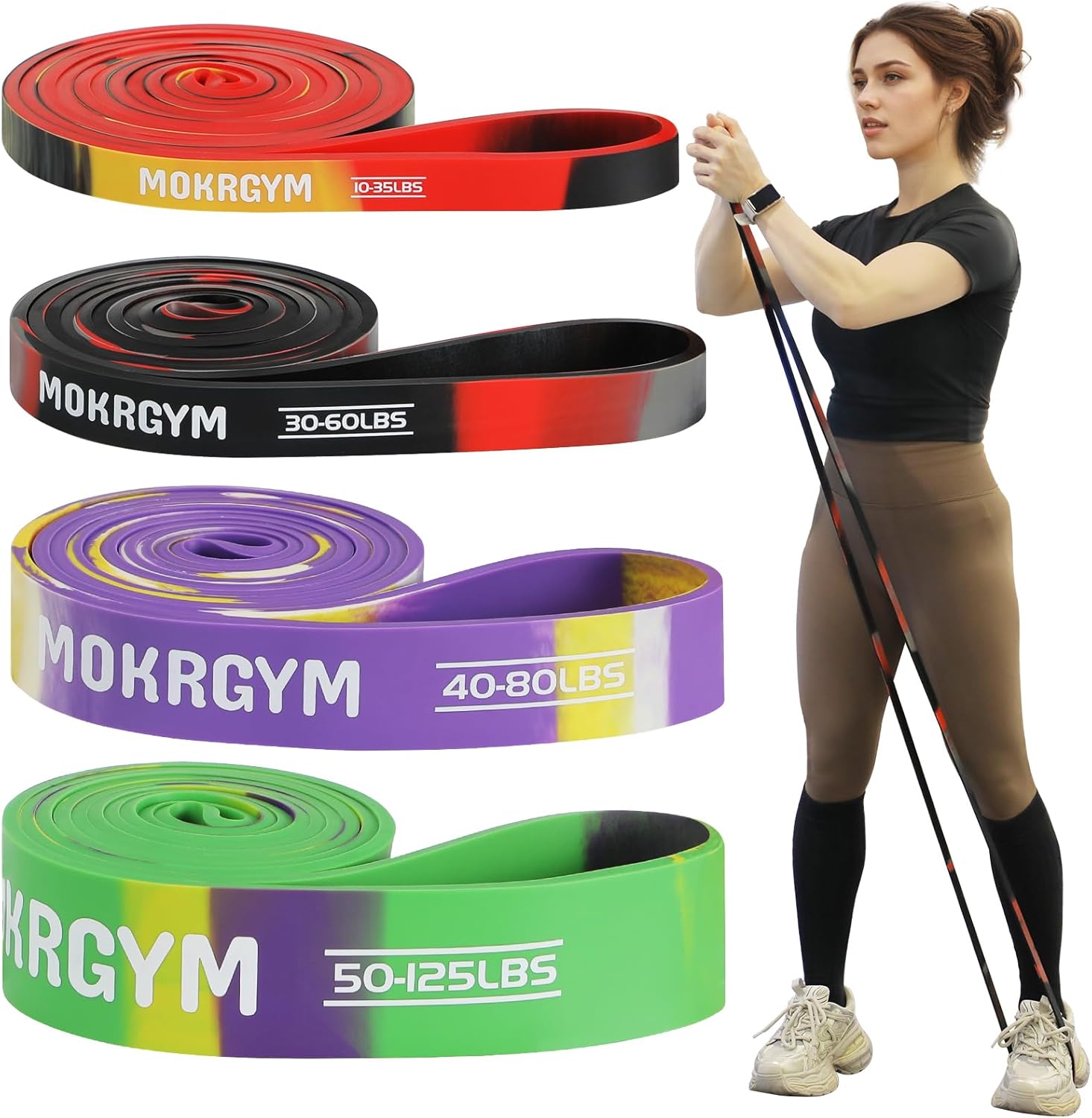 प्रतिरोध बैंड - प्राकृतिक रबर, गैर-एलर्जेनिक और टिकाऊ, घर, जिम और आउटडोर कसरत फिटनेस व्यायाम और पुनर्वास के लिए पोर्टेबल (हरा, 50-125 एलबीएस)