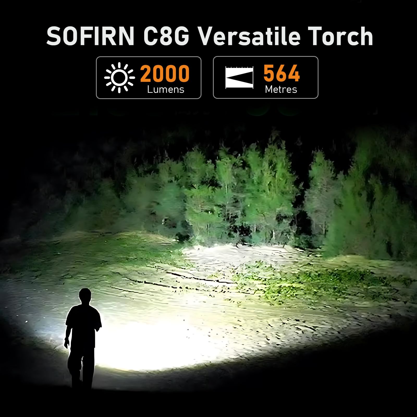CSTEBOKE Sofirn C8G latarka taktyczna, 2000 lumenów, 565 metrów, ładowalna latarka LED z podwójnym przełącznikiem, wysokowydajna, ręczna latarka na kemping, wędrówki, zajęcia na świeżym powietrzu