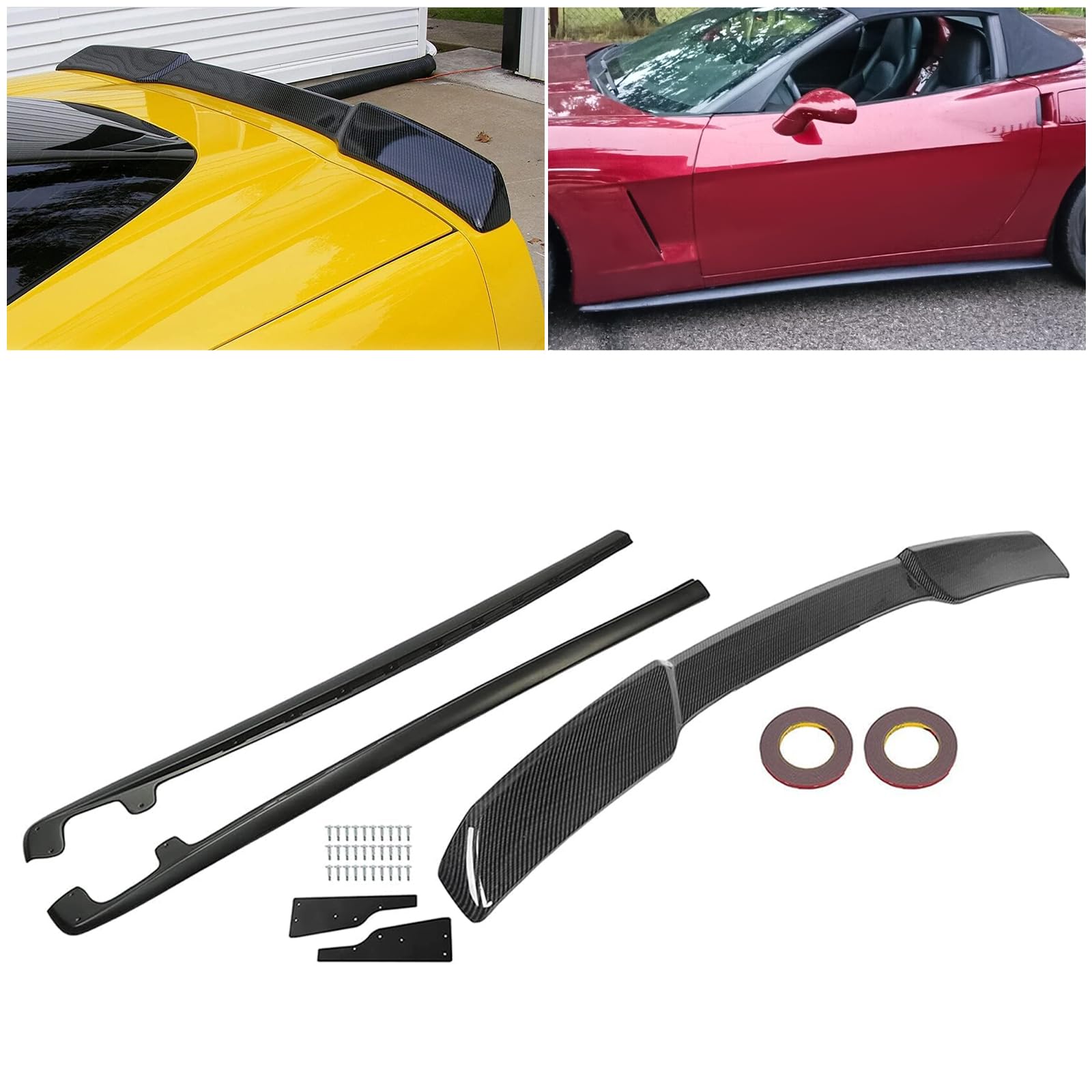 Kojem Side Skirts Rocker Panels Compatible with 2005-2013 Chevy Chevrolet Corvette C6 w/Mud Flaps and Rear Trunk Wing Spoiler