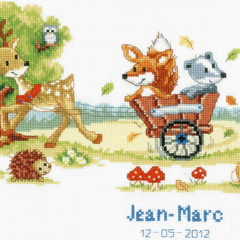 VERVACO Kit Punto Croce Contato Una Passeggiata nel Bosco Annuncio Nascita Punto Croce ca. 38 x 20 cm Regalo Personalizzato Set Fai da Te attività Creative Adulti Benvenuto Bambino Cross Stitch