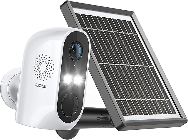 ZOSI C1 Wireless Battery Security Camera with Solar Panel, 2-Way Audio,1080P WiFi Rechargeable IP Cam with Color Night Vision, Waterproof, Human Detection, Remote APP, for Home Office Surveillance