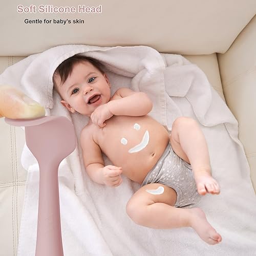 Miniatura 10 de Paquete de 3 espátulas aplicadoras de crema para pañales de bebé, espátula de silicona suave para pasta de glúteos con base de ventosa (cian, rosa,