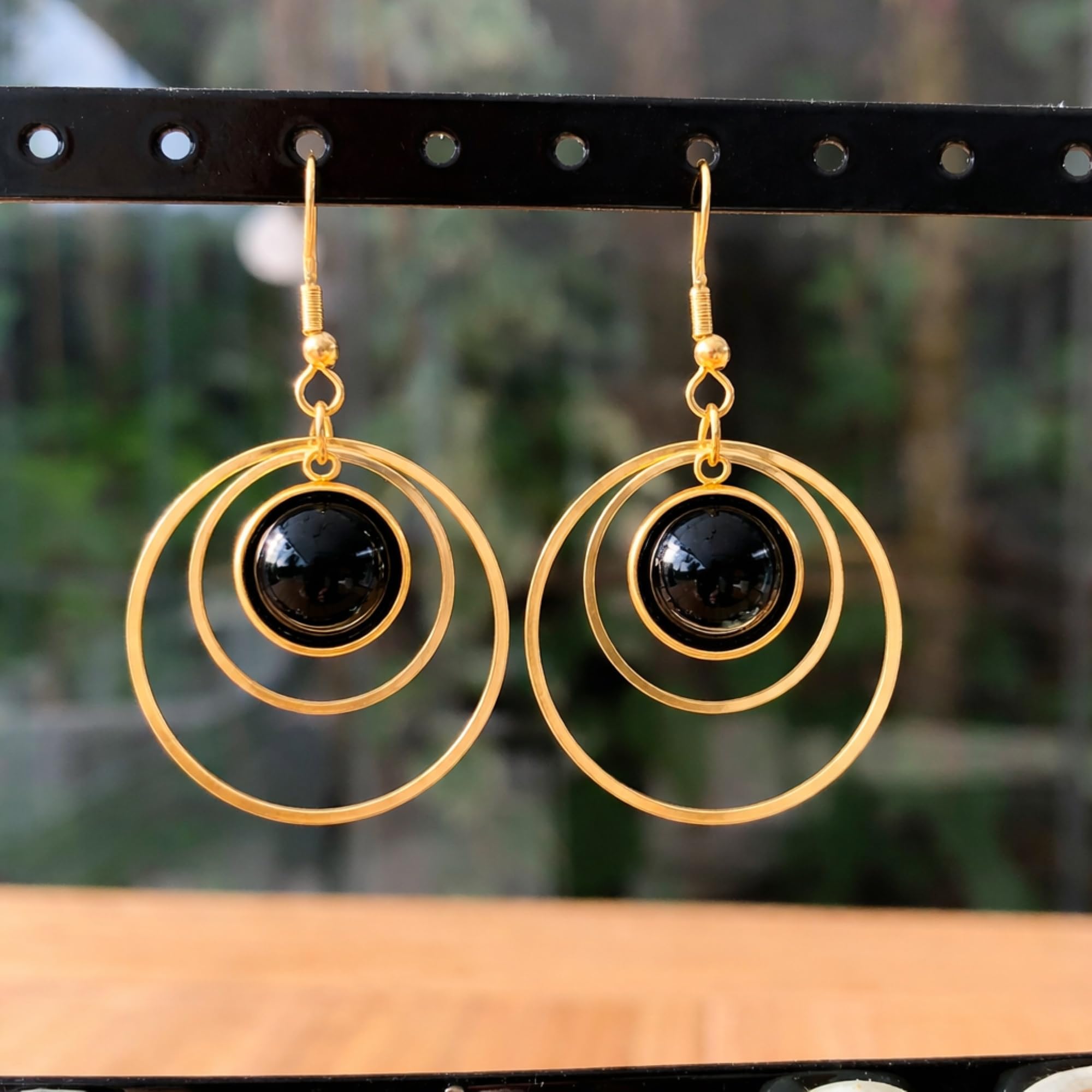 ASTER ALHELÍ Pendientes Aro Mujer Chapados en Oro con Piedra Natural Doble Aro Colgante