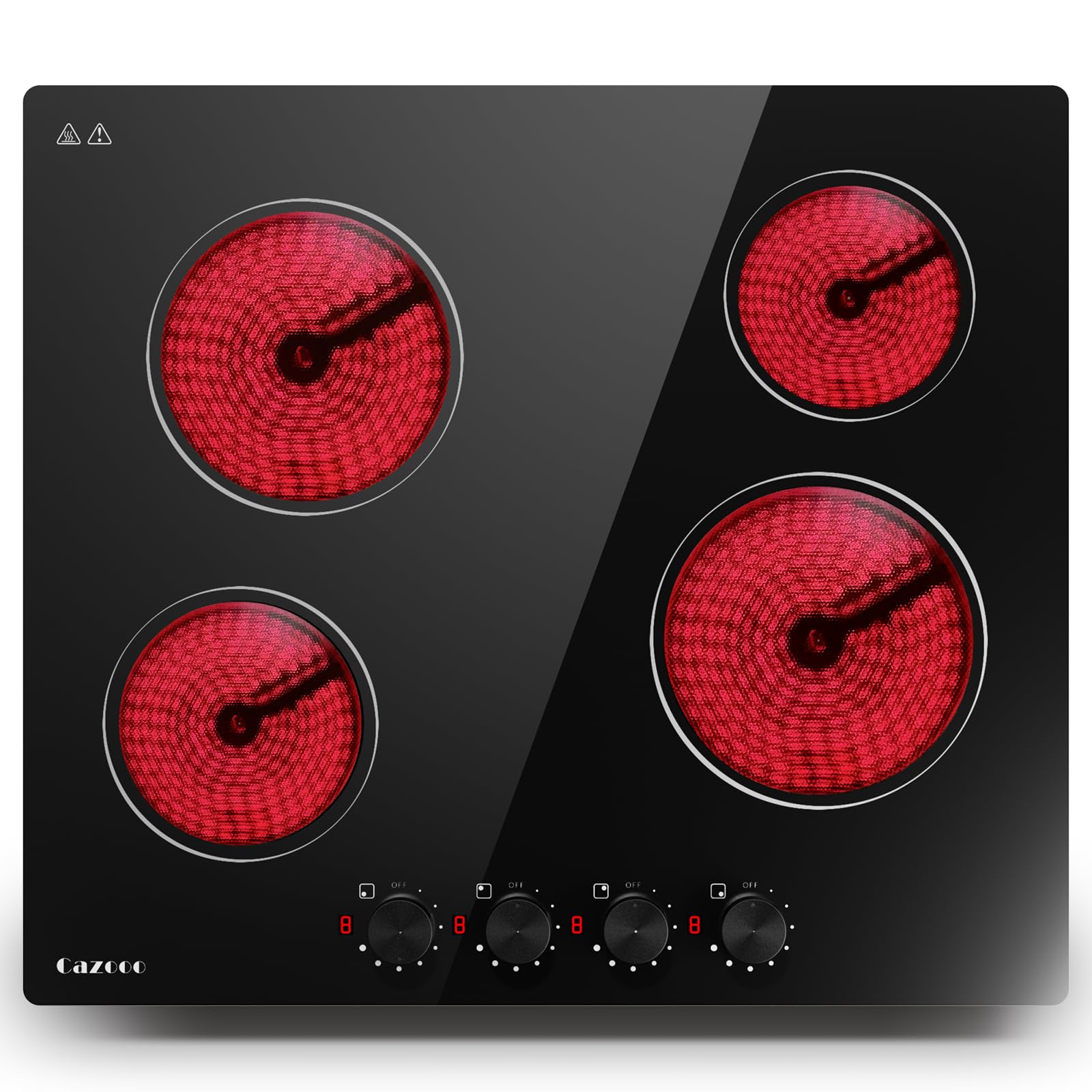 Piastra in vetroceramica da 60 cm, 4 zone di cottura, da incasso, elettrica, autosufficiente, senza cornice, timer, controllo a pulsante, 8 livelli, 6000 W, adatto per la maggior parte delle