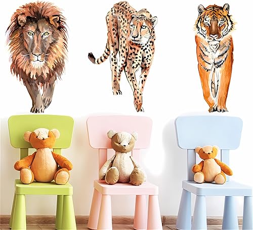 Miniatura 2 de sacinora - Calcomanías de pared con diseño de tigre león y leopardo, calcomanías de pared extraíbles de vinilo extraíble para sala de estar,
