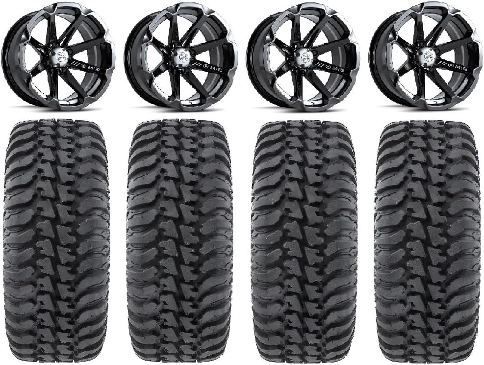 Bundle - 9 Items: MSA Black Diesel 14" ATV Wheels 28" Regulator Tires [4x156 Bolt Pattern 12mmx1.5 Lug Kit]