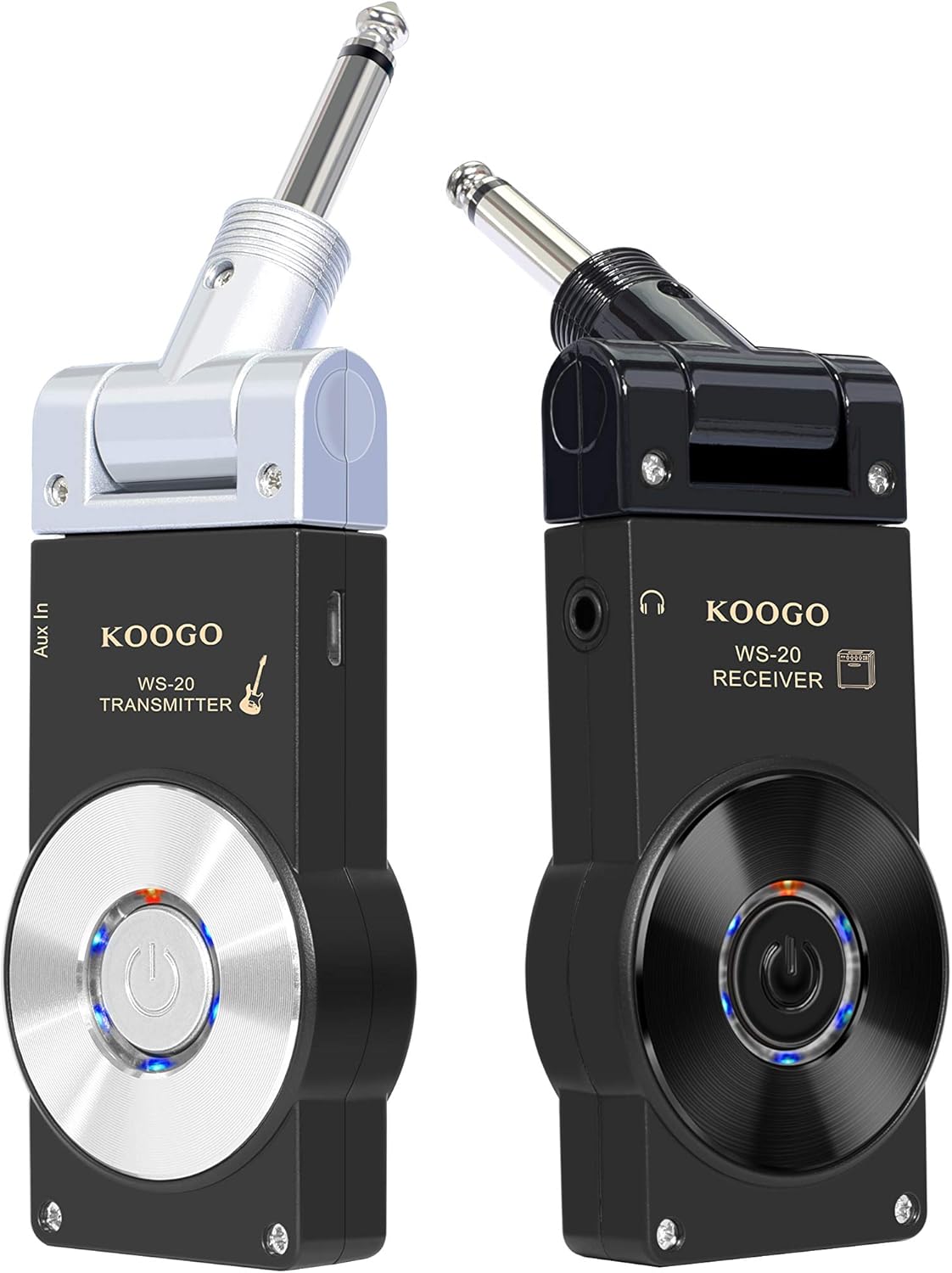 Guitar Wireless System with Rechargeable 2.4GHz Digital Guitar Transmitter and Receiver with Black and Silver color