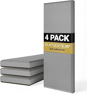 TONOR 4 Pack Acoustic Panels Large Self-adhesive, 35.4″ * 11.8″ * 2.36″ Fiberglass Sound Proofing Panels, Acoustic Wall Panels for Echo Absorbtion, Sound Absorbing Panels for Home Theater, Grey