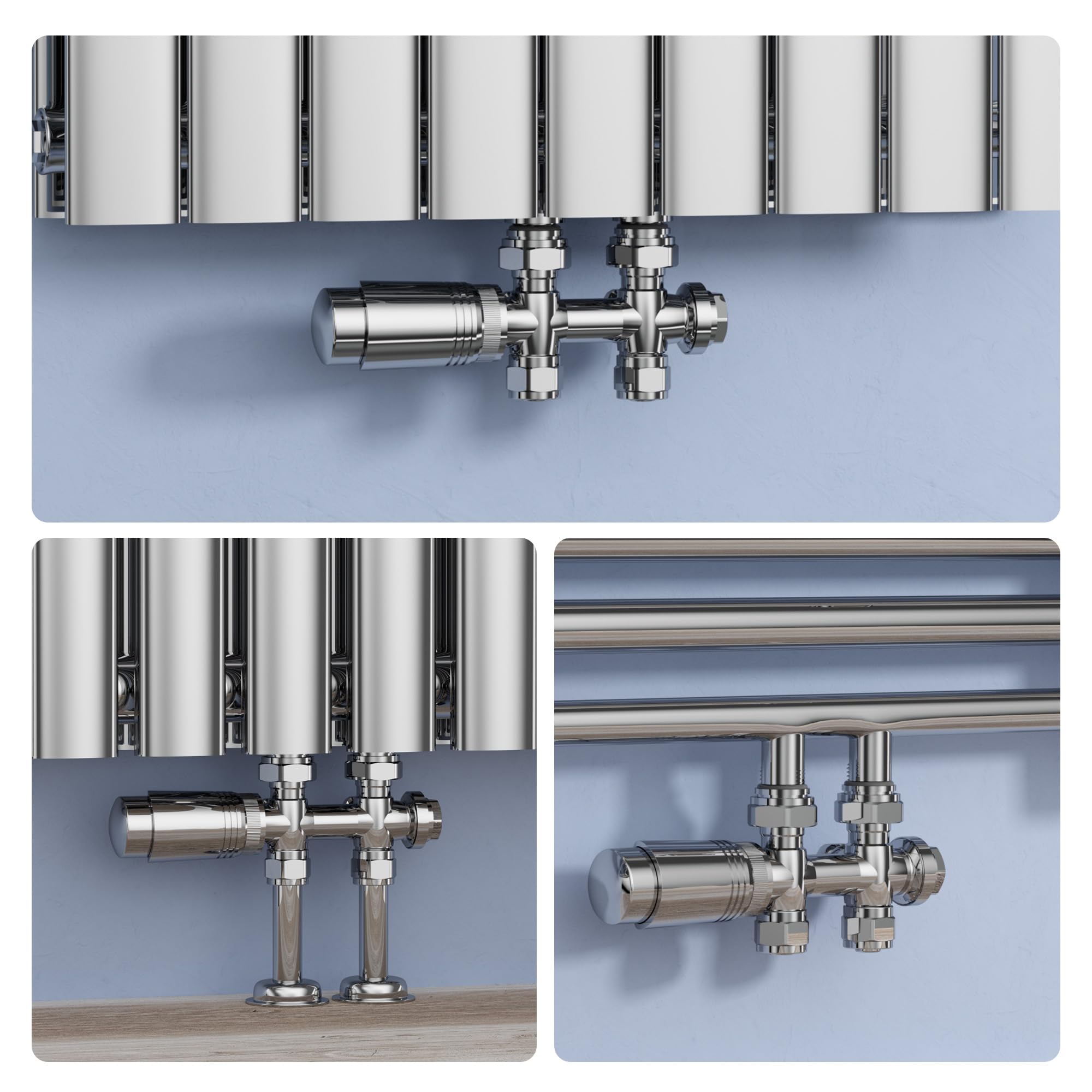 Vancoco Valvola Radiatore Angolare Valvole per Radiatori con Blocco H Connessioni Centrali da 50 mm Universale Valvola Radiatore Con Testa Termostatica Valvola per Termosifone Cromo