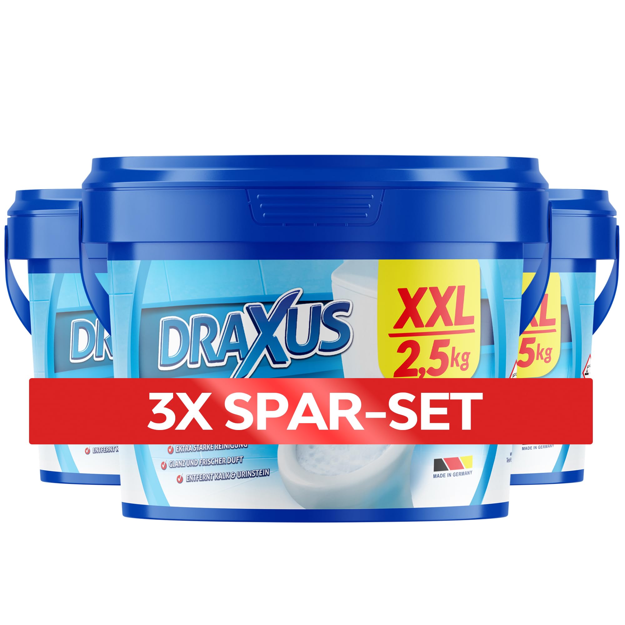 DRAXUS WC Schaum im XXL Pack (2,5kg) I Extra Stark I WC Reiniger Schaum entfernt kraftvoll Kalk & Urinstein I Sorgt für Glanz und frischen Duft (3x Spar-Set)